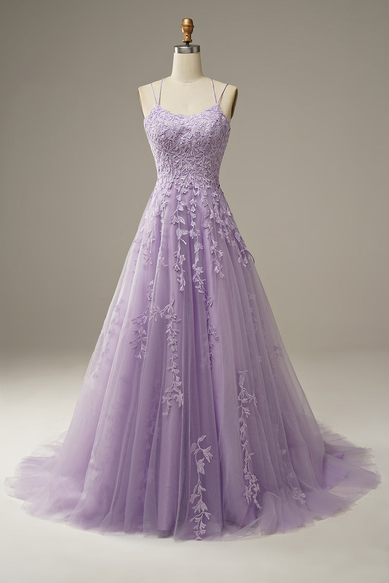 Prom Dress Appliques Purple Tulle ...